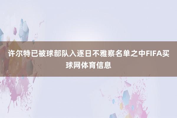 许尔特已被球部队入逐日不雅察名单之中FIFA买球网体育信息